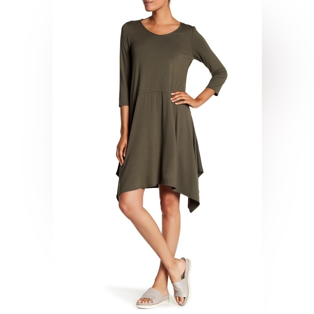 Eileen Fisher Handkerchief Lightweight Green Jersey Shift Dress Size xs